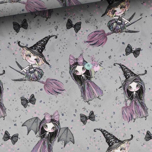 Witch Fabric, Cast a Spell Magic by Half Metre, Haunted Fabric, Halloween Spooky Broom Terry Fabric - 95% Cotton - 67" (170 cm) wide