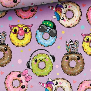 Donuts Fabric, Candy Fabric, Colorful Sweets Fabric Quilt Crafts Home Decor, Fun Fabric by the Half Meter  - 100% Cotton - 59" (150 cm) wide