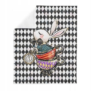 Big White Rabbit Fabric Panel, Alice in Wonderland Fabric, Teacup Quilt DIY Fabric, Animal Fabric - 100% Cotton - 30" x 40" (75 cm x 100 cm)