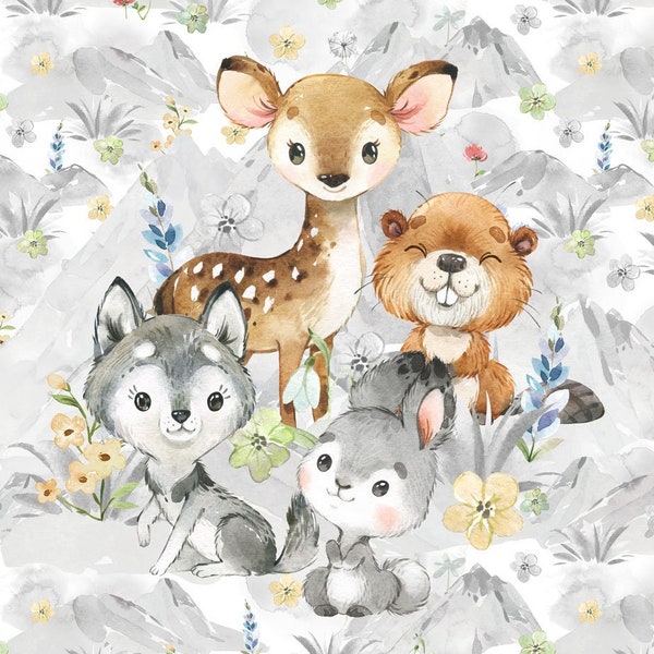 Woodland Animals Fabric, Spring Fabric, Fall Fabric, Cute Forest Friends Fabric for Clothes Crafts Decor - 95% Cotton - 16" x 20"
