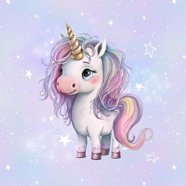 Unicorn Fabric Panel, Animal Fabric, Rainbow Fabric Pink Purple, Stars Fabric Crafts Quilt Decor - 100% Cotton - 15" x 15" (38 cm x 38 cm)