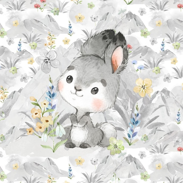Bunny Fabric Panel, Animal Fabric, Rabbit Fabric, Spring Summer Fabric Quilt Home Decor Craft - 95% Cotton - 16" x 20" (40 cm x 50 cm)