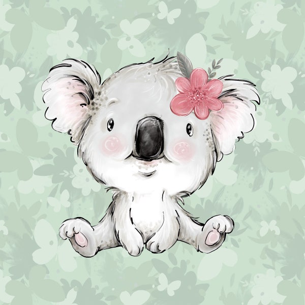 Koala Fabric Panel, Aussie Animal Fabric, Cute Bear Knit Fabric Crafts Decor Clothes - 95% Cotton - 15.75" x 19.69" (40 cm x 50 cm)