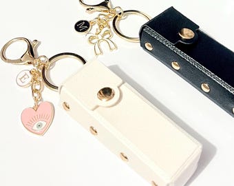 Personalised lipstick holder keychain - handbag charm - faux leather bag keychain - lipstick keyring - handbag charms