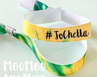 Personalised fabric wristbands | Green & Yellow tie dye | Add any text | Wedding wristbands | Festival wristbands | removable wristbands