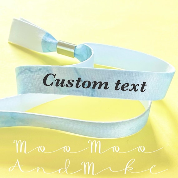 Personalised fabric wristbands | Blue marble design | Add any text | Wedding wristbands | Festival wristbands |removable wristbands