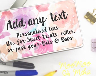 Keepsake tin | Choice of shape | Personalised small gift box | Add any text | Gift tin | Treat tin | Personalised sweet tin | Foral design