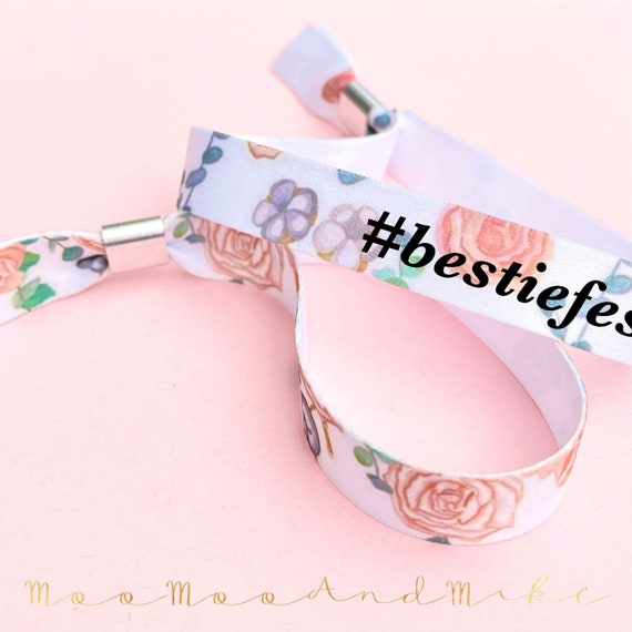 Personalised fabric wristbands | Peach floral design | Add any text | Wedding wristbands | Festival wristbands