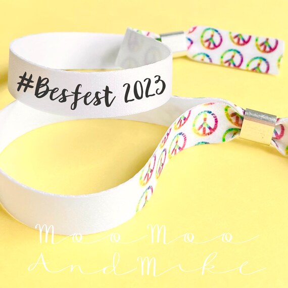 Personalised fabric wristbands | Peace sign wristband | Add any text | Wedding wristbands | Festival wristband | reusable wristband