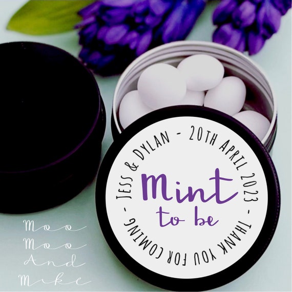 Set of 10 mint Wedding Favours  | Add any text | Personalised Wedding Favor | Black Tin 50ml | Mint to be.