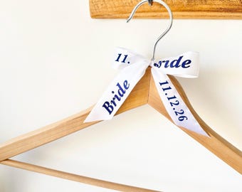 Wooden Hanger with Personalised Ribbon Bow | Custom Wedding Dress Hangers | Bridesmaid Gift
