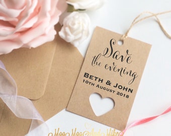 Save the evening tags | Save the dates | Set of 10 | Wedding tags | Rustic save the date | Gift tags.
