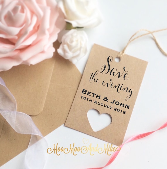 Save the evening tags | Save the dates | Set of 10 | Wedding tags | Rustic save the date | Gift tags.