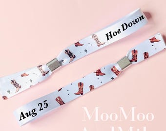 Personalised fabric wristbands | Add any text | Wedding wristbands | Cowgirl Festival wristbands | reusable wristbands