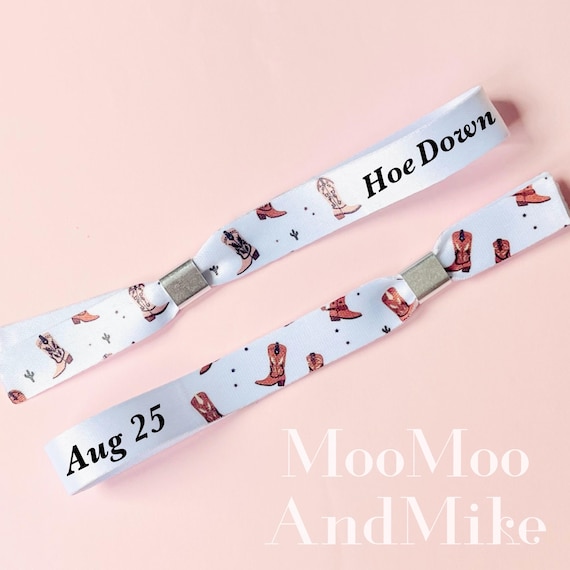 Personalised fabric wristbands | Add any text | Wedding wristbands | Cowgirl Festival wristbands | reusable wristbands