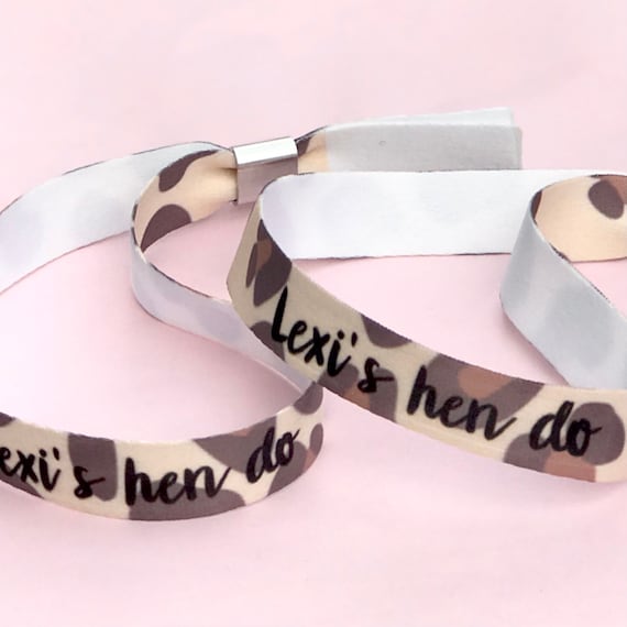 Personalised fabric wristbands | Add any text | Wedding wristbands  | Team Bride | Hen party wristband | Hen favours | Leopard print