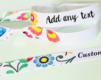 Personalised fabric wristbands | Wedding wristbands  | Festival wristbands | Scandinavian art floral | reusable wristbands
