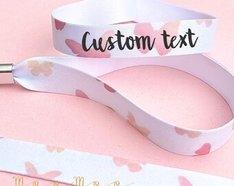 Personalised fabric wristbands | Pink Butterfly design | Add any text | Wedding wristbands | Festival wristbands | reusable wristbands