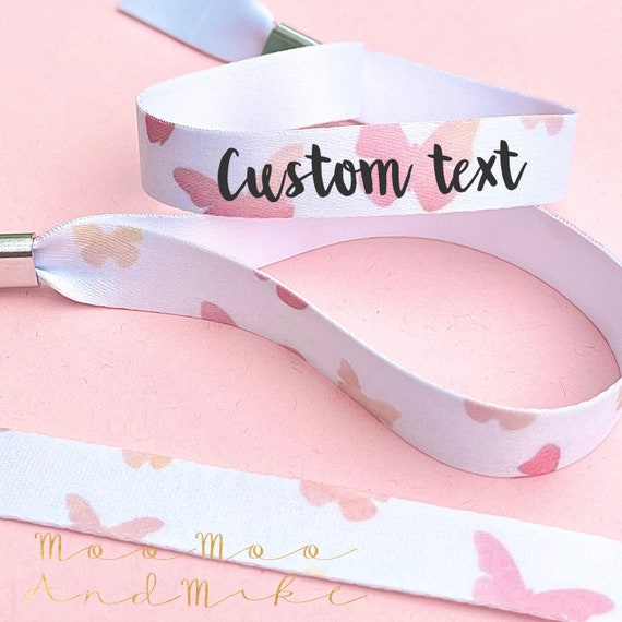 Personalised fabric wristbands | Butterfly design | Add any text | Wedding wristbands | Festival wristbands | reusable wristbands