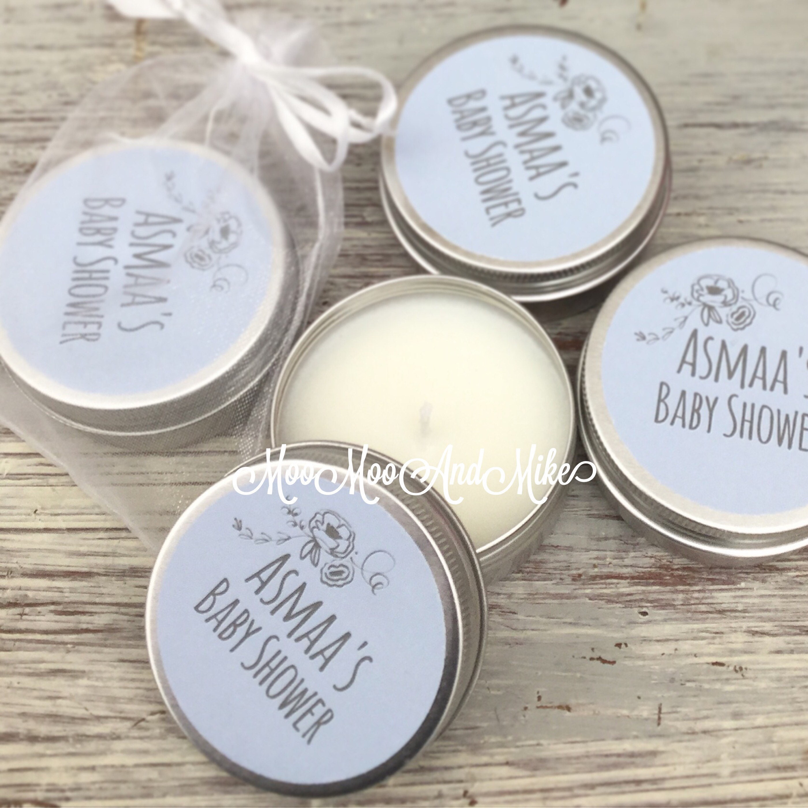 BABY SHOWER Candle Tin Favor Gold Candle Tin Custom Baby Shower Candle