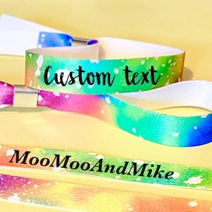 Braccialetti in tessuto personalizzati / Braccialetto colorato / Aggiungi qualsiasi testo / Braccialetto per festival / Braccialetto riutilizzabile