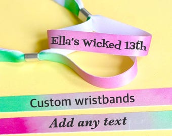 Wicked themed - Personalised fabric wristbands | Wicked party theme | Add any text | Party wristbands | Festival wristbands