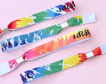Personalised fabric wristbands | Bright tie dye wristband | Add any text | Wedding wristbands | Festival wristband | reusable wristband