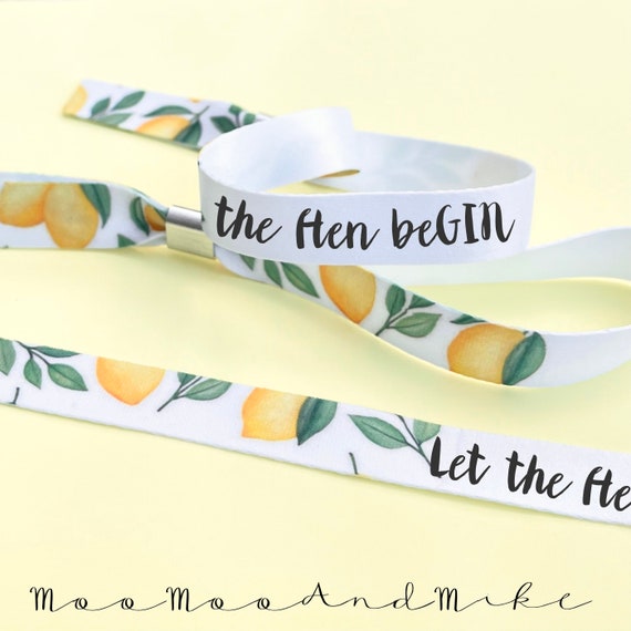 Personalised fabric wristbands | Lemon design | Add any text | Wedding wristbands | Festival wristbands | reusable wristbands