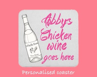 Personalised Chicken Wine Coaster / Custom Name Gift for Wine Lovers / Novelty Birthday Present