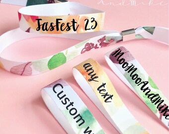 Personalised fabric wristbands | Floral design | Add any text | Wedding wristbands | Festival wristbands | reusable wristbands