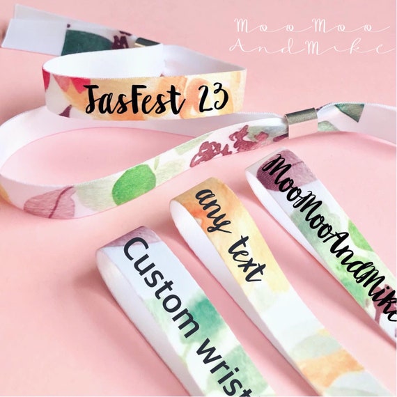 Personalised fabric wristbands | Floral design | Add any text | Wedding wristbands | Festival wristbands | reusable wristbands