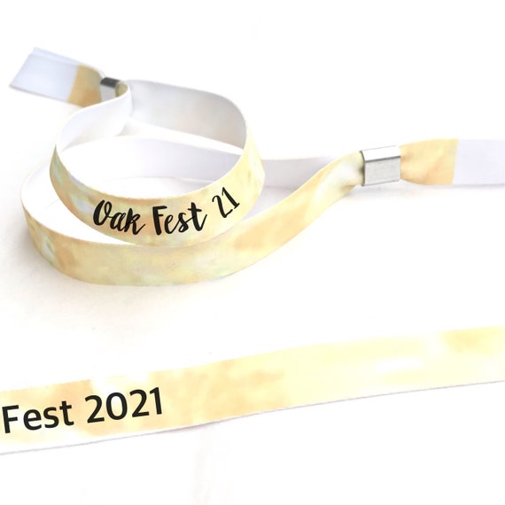 Personalised fabric wristbands | Yellow tie dye design | Add any text | Wedding wristbands | Festival wristbands | removable wristbands