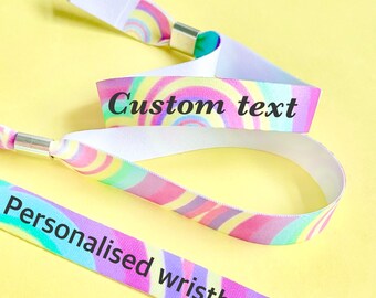 Personalised fabric wristbands | 70’s theme wristband | Add any text | Wedding wristbands | Festival wristband | reusable wristband