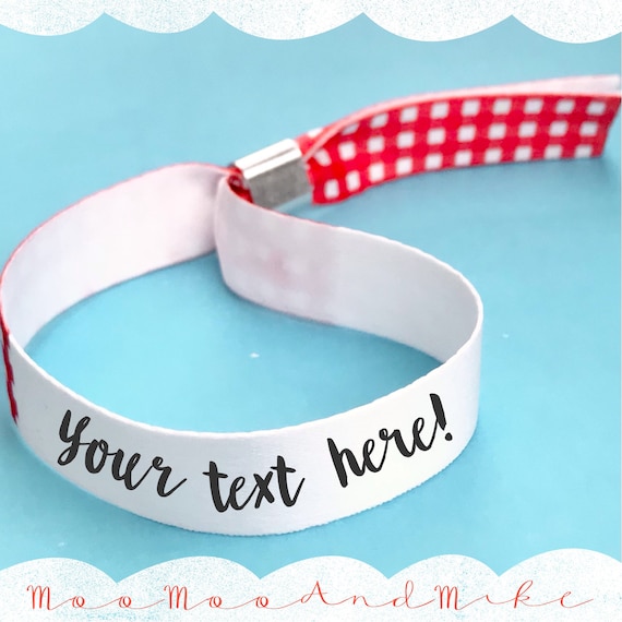 Personalised fabric wristbands | Red gingham wristband | Add any text | Party wristbands | Festival wristbands | removable wristbands