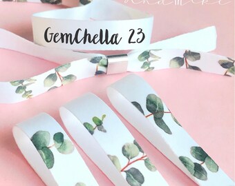 Personalised fabric wristbands | eucalyptus design | Add any text | Wedding wristbands | Festival wristbands | reusable wristbands