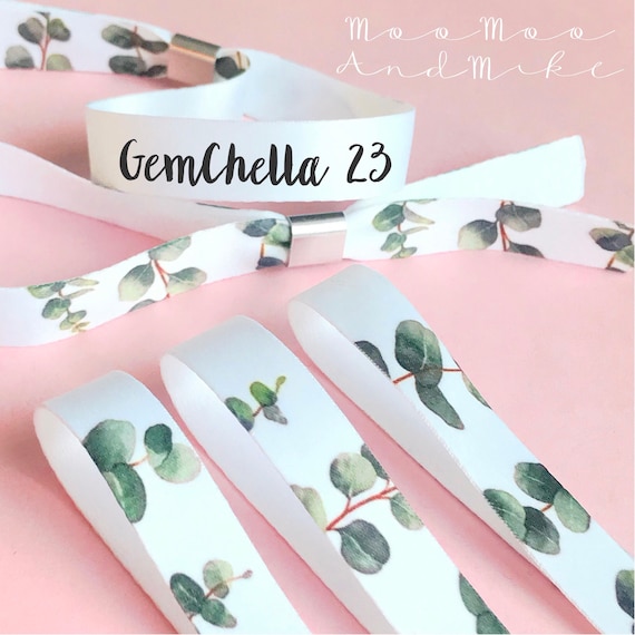 Personalised fabric wristbands | eucalyptus design | Add any text | Wedding wristbands | Festival wristbands | reusable wristbands