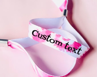 Personalised fabric wristbands | Hot pink tie dye design | Add any text | Wedding wristbands | Festival wristbands | removable wristbands
