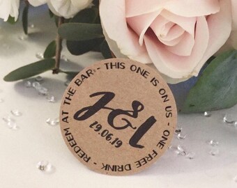 Free drink wedding tokens | Custom wedding drink tickets | Personalised drink tickets | Set of 20 | Wedding tags | Drink tickets
