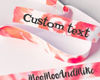 Personalised fabric wristbands | Tie dye design | Add any text | Wedding wristbands | Festival wristbands | Red tie dye