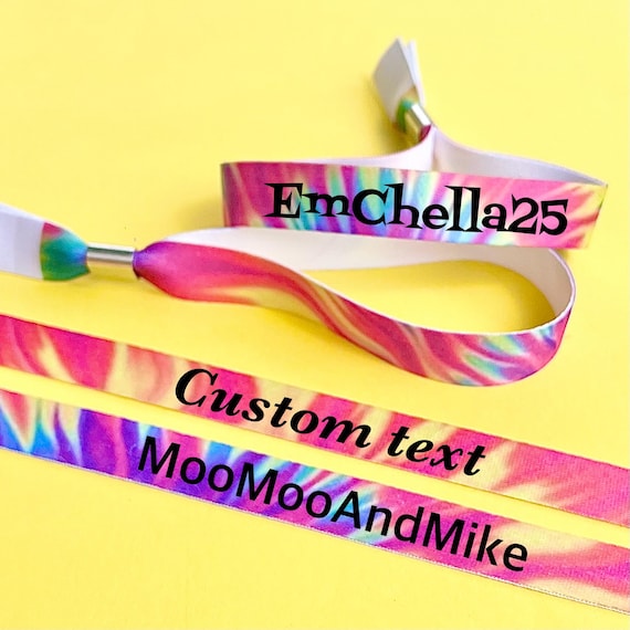 Personalised fabric wristbands | bright tie dye | Add any text | Wedding wristbands | Festival wristbands | removable wristbands
