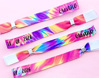 Personalised fabric wristbands | bright tie dye | Add any text | Wedding wristbands | Festival wristbands | removable wristbands