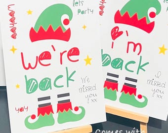 Elf I’m back sign | elf we’re back sign | Comes with easel | Elf ideas | Christmas elf