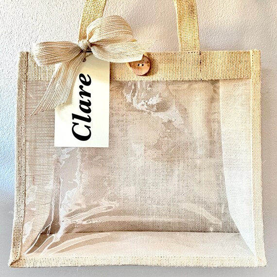 Hamper tote | Hamper bags Clear front jute gift bag | Jute Bag | Gift bag | Hessian tote | Small tote | Gift bag
