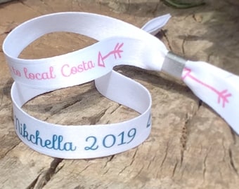 Pulseras de tela personalizadas / Añadir cualquier texto / Pulseras de boda / Pulseras de festival / Pulsera de despedida de soltera / Guardar la fecha / Favor de gallina