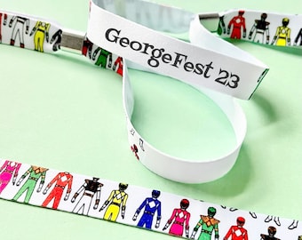 Custom fabric wristbands | Power ranger party theme | Any theme | Birthday wristbands | Add any text | removable wristbands | Festival theme