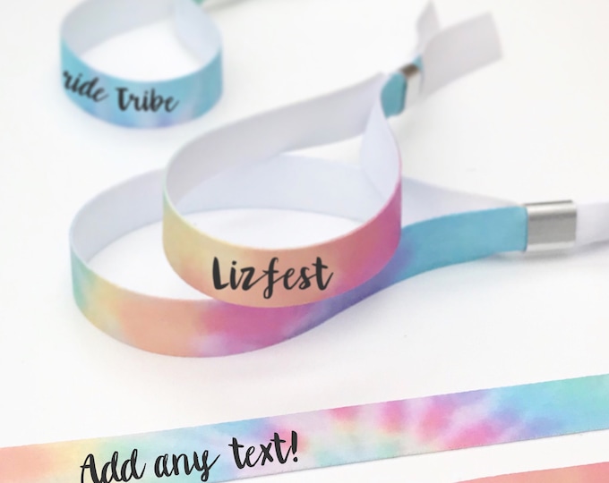 Featured listing image: Personalised wristbands | Tie dye wristband | Add any text | Wedding wristbands | Festival wristbands | Favours