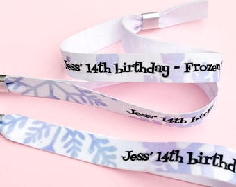 Personalised fabric wristbands | Snowflake design | Add any text | Birthday wristbands | Festival wristbands | Christmas wristbands