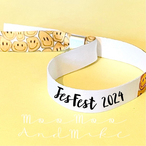 Personalised wristbands | smiley face design | Add any text | removable wristbands | Festival wristbands |  reusable wristbands