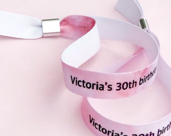 Personalised fabric wristbands | Pink marble design | Add any text | Wedding wristbands | Festival wristbands |removable wristbands