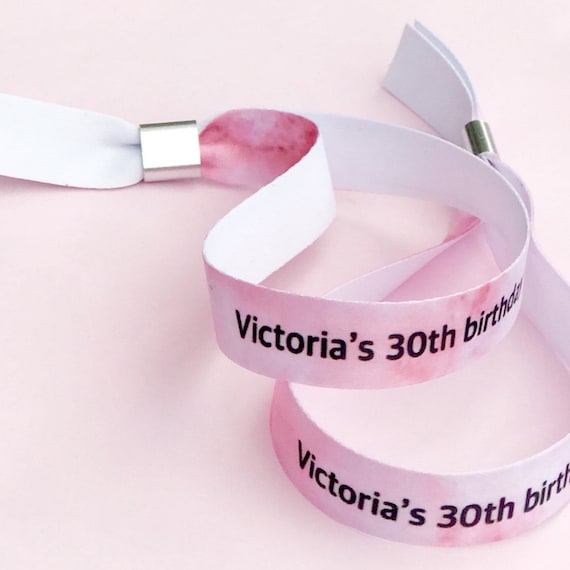 Personalised fabric wristbands | Pink marble design | Add any text | Wedding wristbands | Festival wristbands |removable wristbands